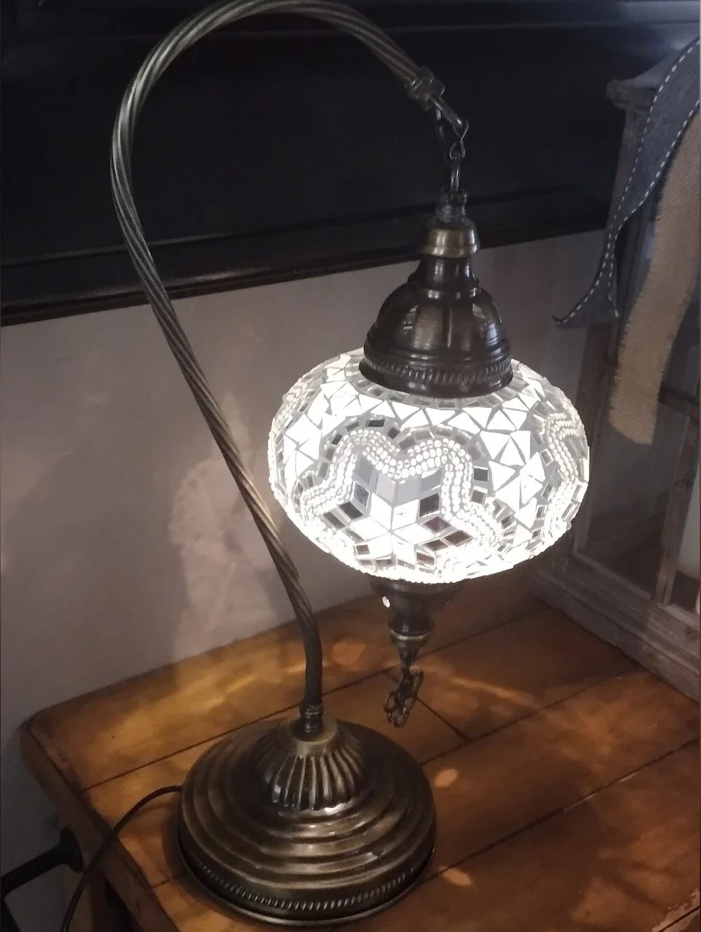 Turkish Mosaic Glass Table Lamp - White Mosaic Globe
